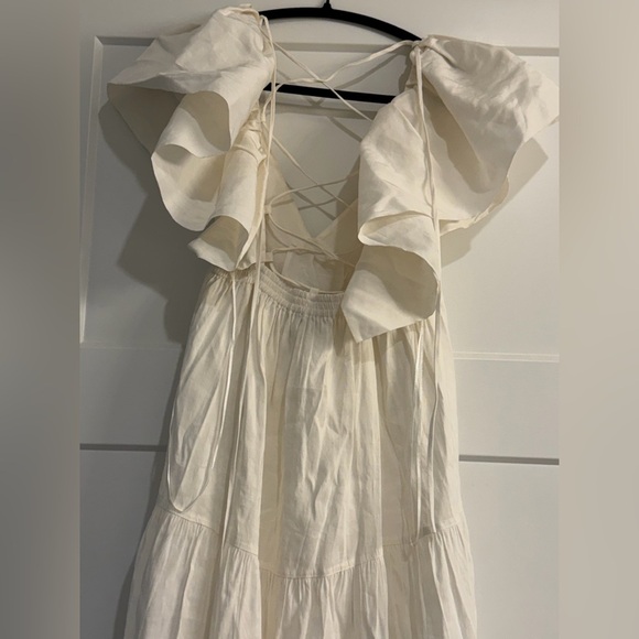 New La Ligne Stella Ruffle Shoulder Open back Linen Blend Midi Dress - Picture 13 of 14